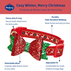 Blueberry Pet Festive Reindeer Collar with detachable bowtie for festive styling