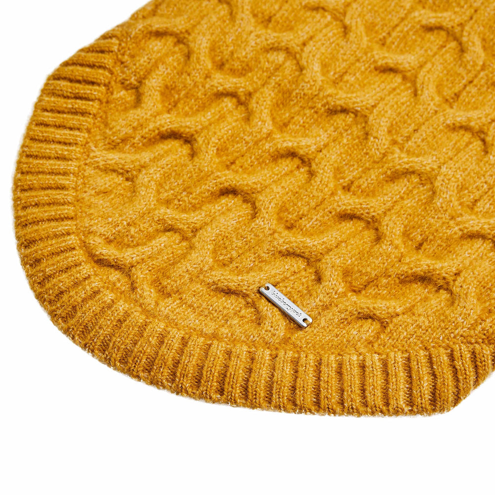 Blueberry Pet mustard knit sweater, easy machine-wash care for busy households.