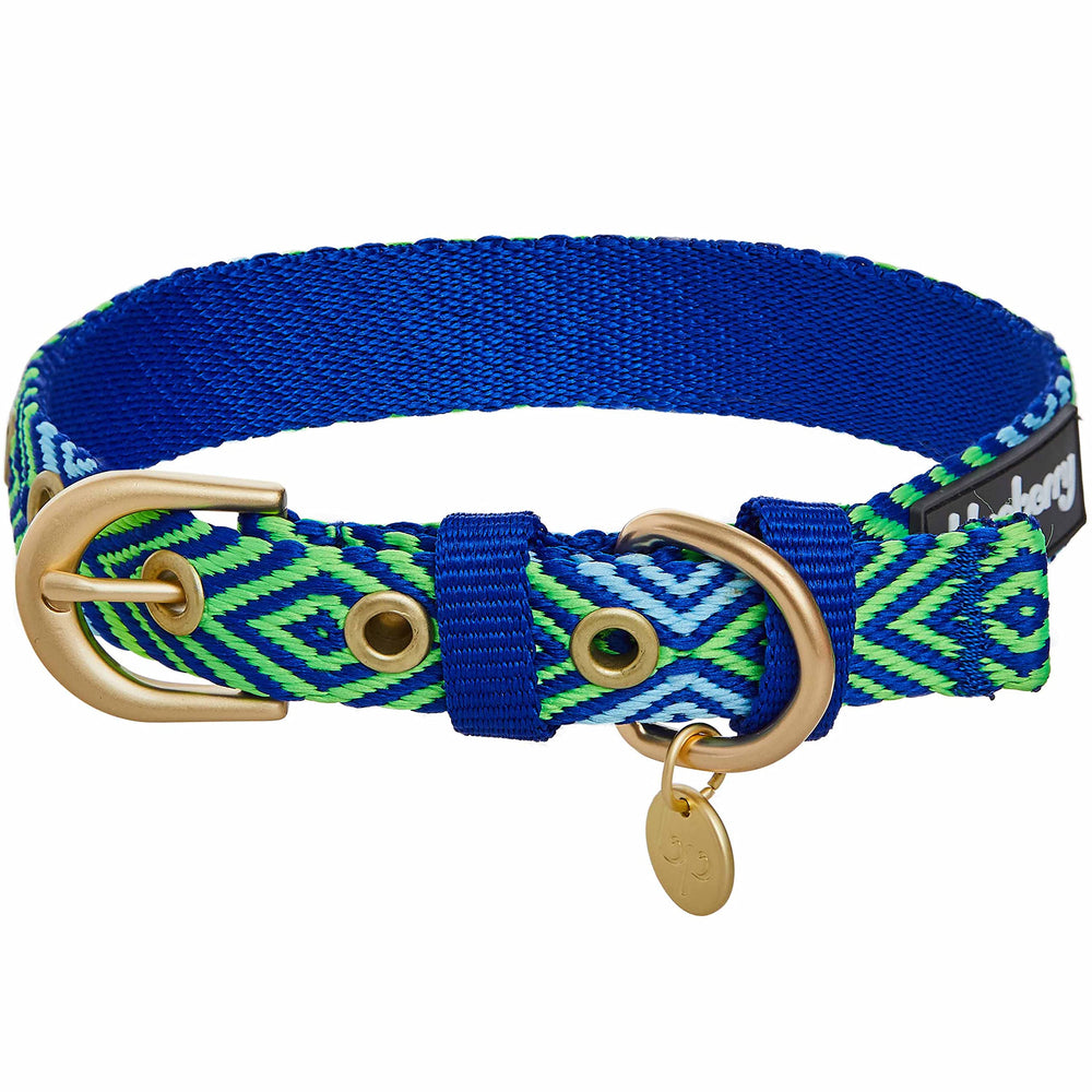 Blueberry Pet green Southwestern Tribal collar side view for durable daily wear