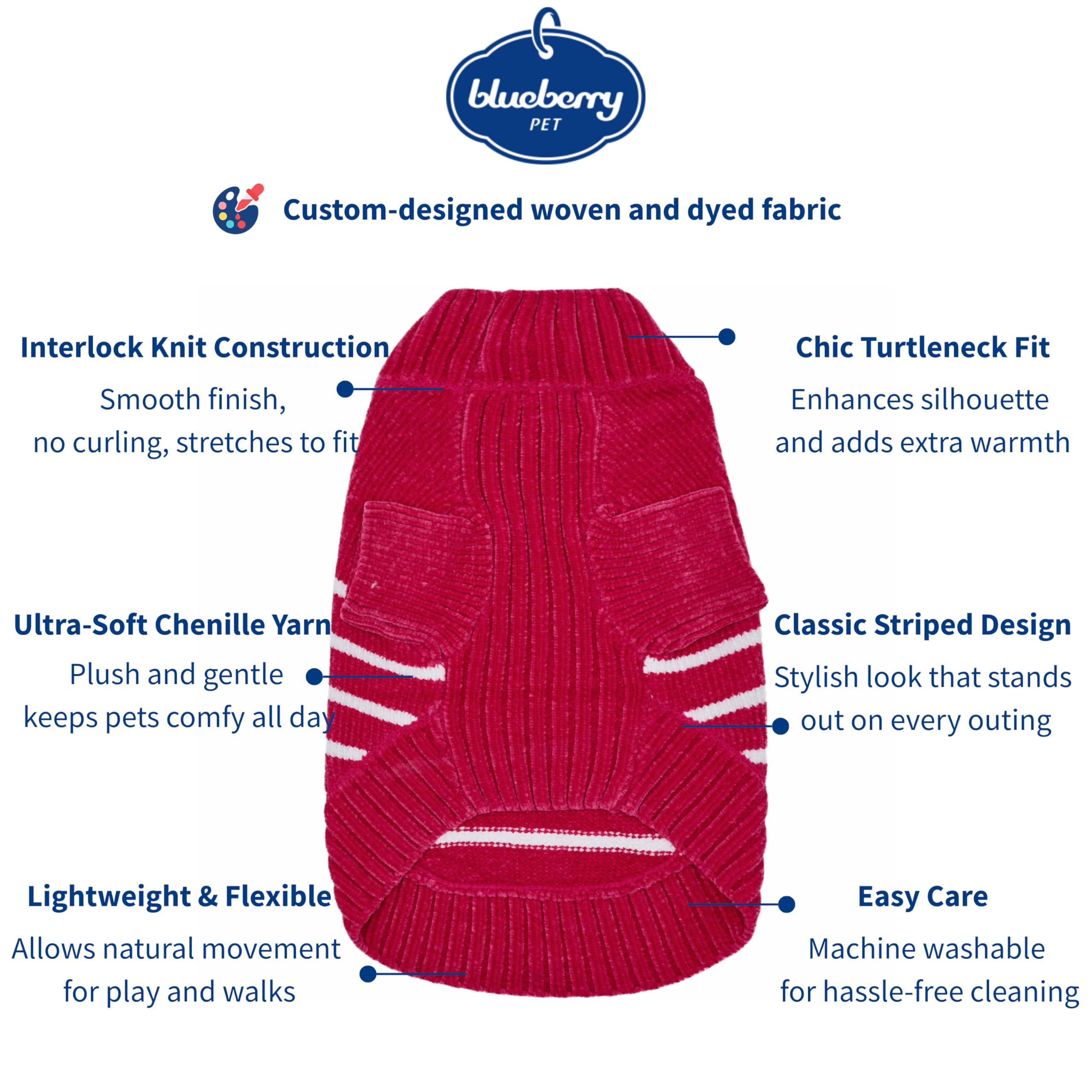 Blueberry Pet suéter chenille rosa cuello tortuga para uso diario cómodo