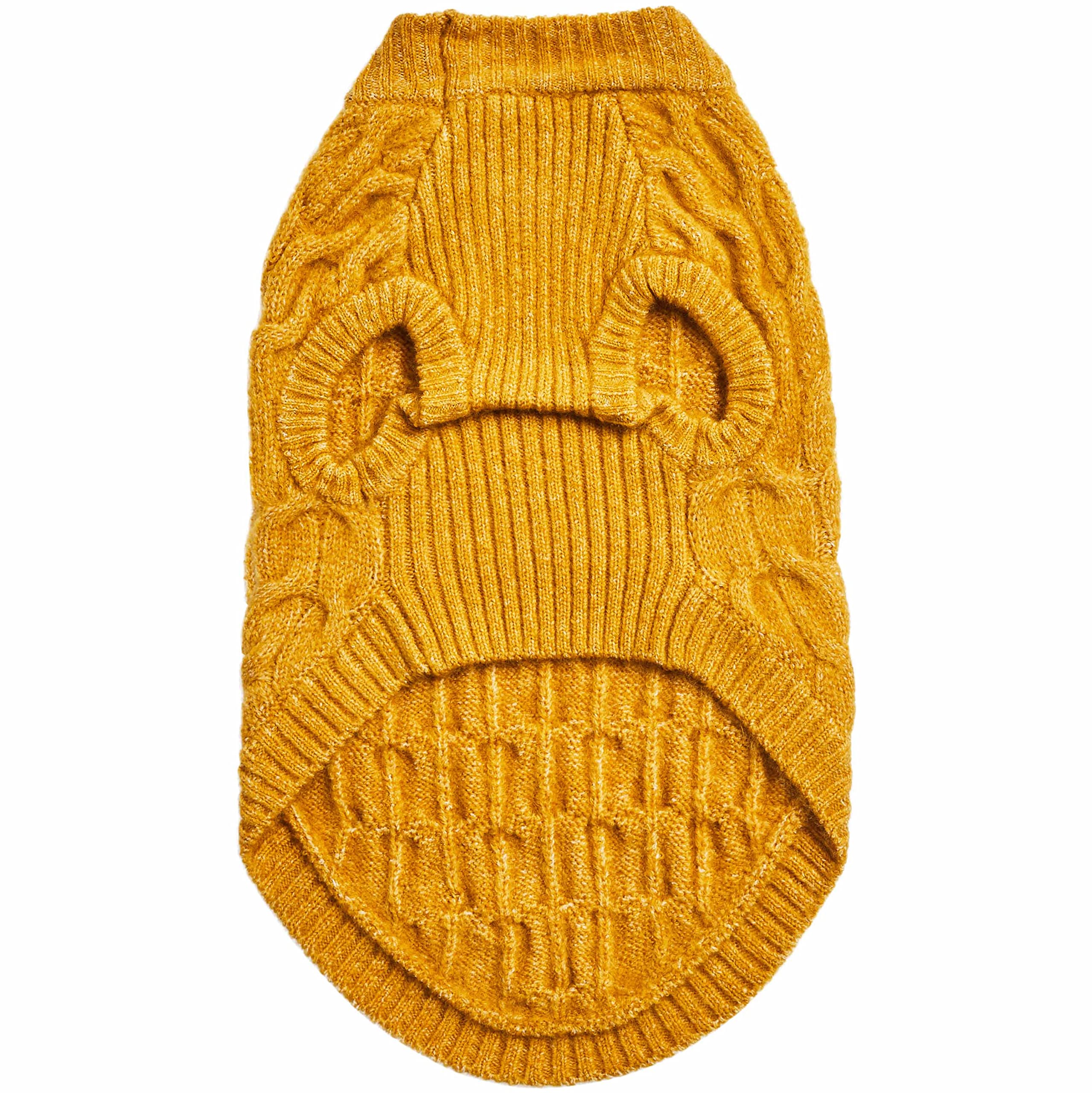 Blueberry Pet back view mustard knit sweater suitable for outdoor activities.