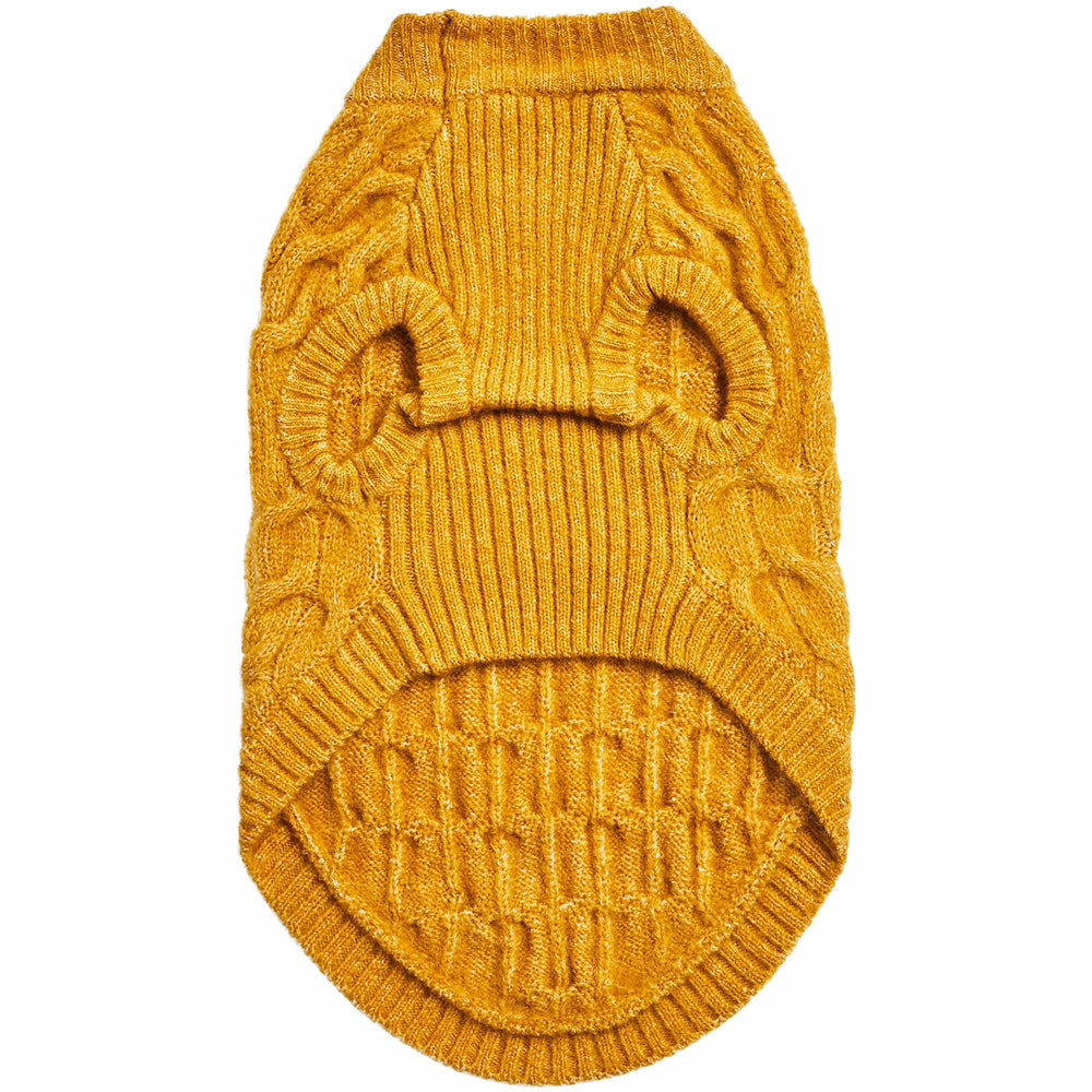 Blueberry Pet back view mustard knit sweater suitable for outdoor activities.
