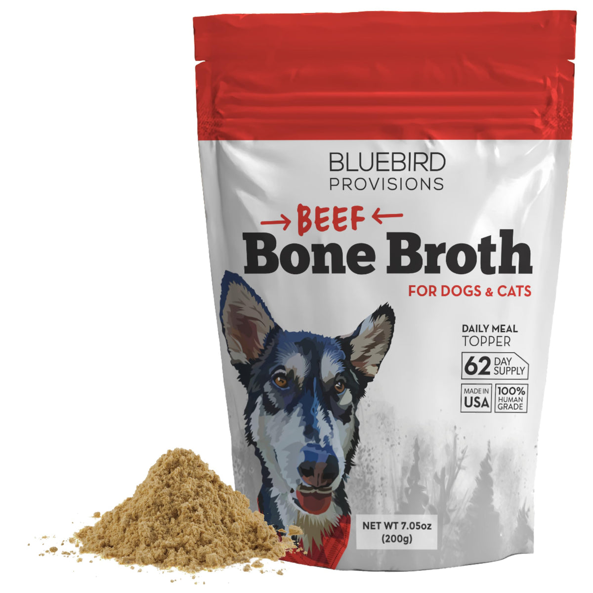 Bluebird Provisions beef bone broth for dogs powder pour boosts meal appeal