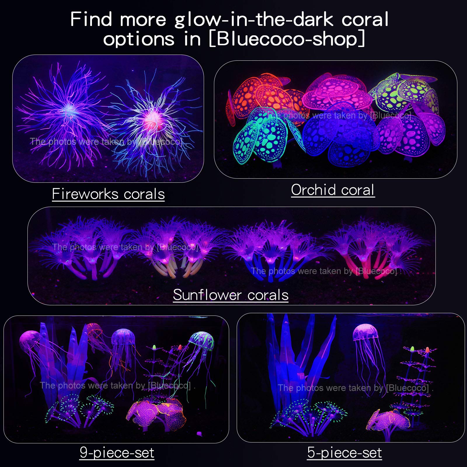 Bluecoco glow décor responds to blue or red light for luminous effect.
