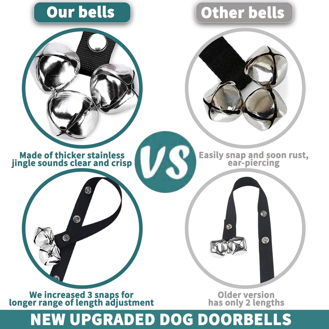 BLUETREE dog doorbells closeup showcases durable metal bells with a quiet, clear ring.