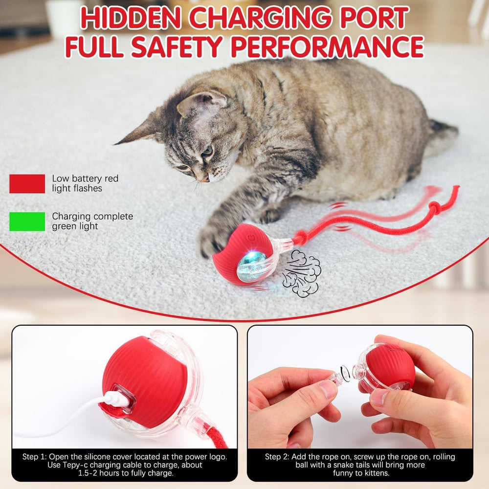 blueypet Automatic Interactive Rolling Ball recharge-port design supports convenient recharging.