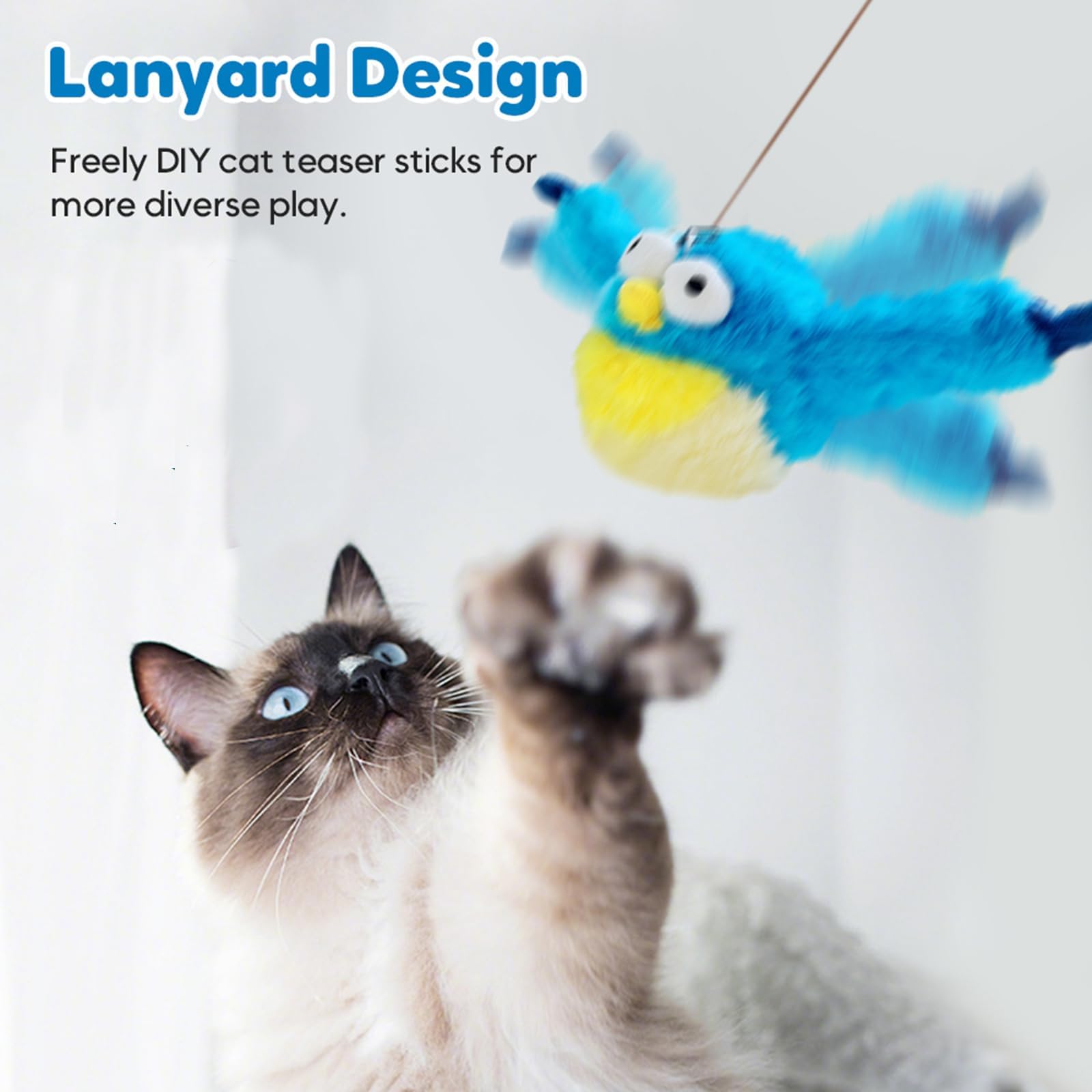 Blueypet flying bird cat toy for indoor use promotes exercise and hunting-like play.