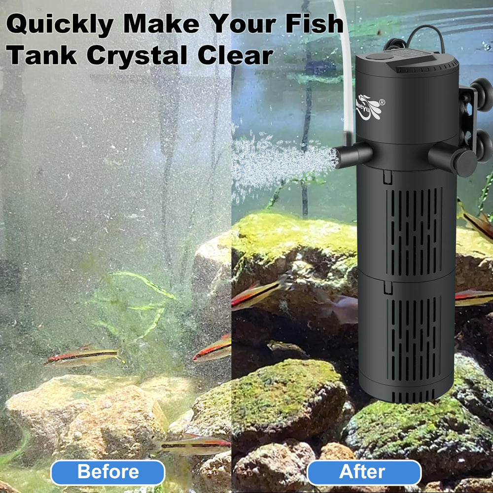 BlueYu aquarium filter top view illustrates easy-access media chamber and maintenance.