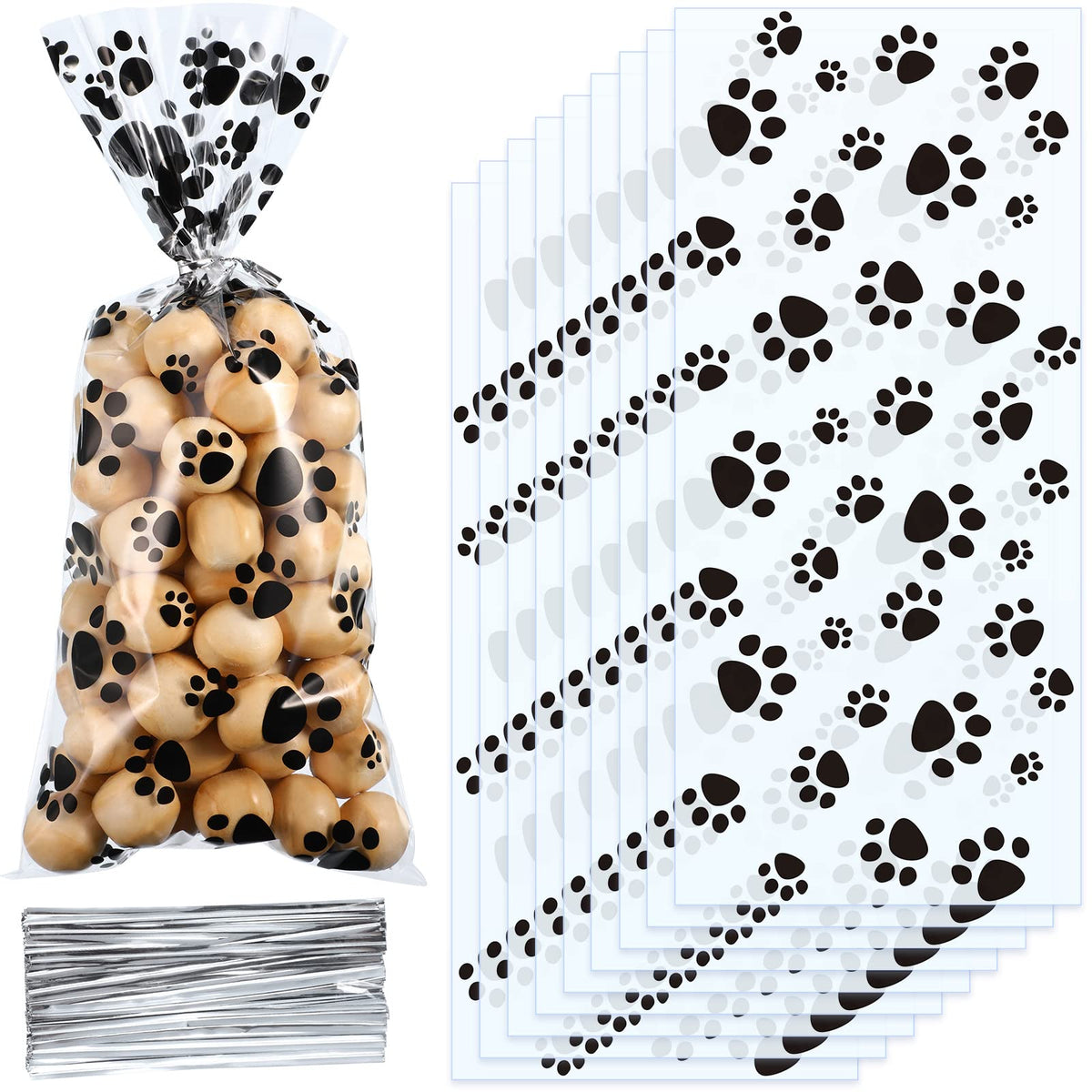 Blulu paw print bags packaging shows clear OPP material, easy to seal and display treats
