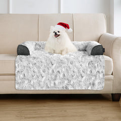 blunique Calming Small Dog Bed on couch in grey for cozy resting spots