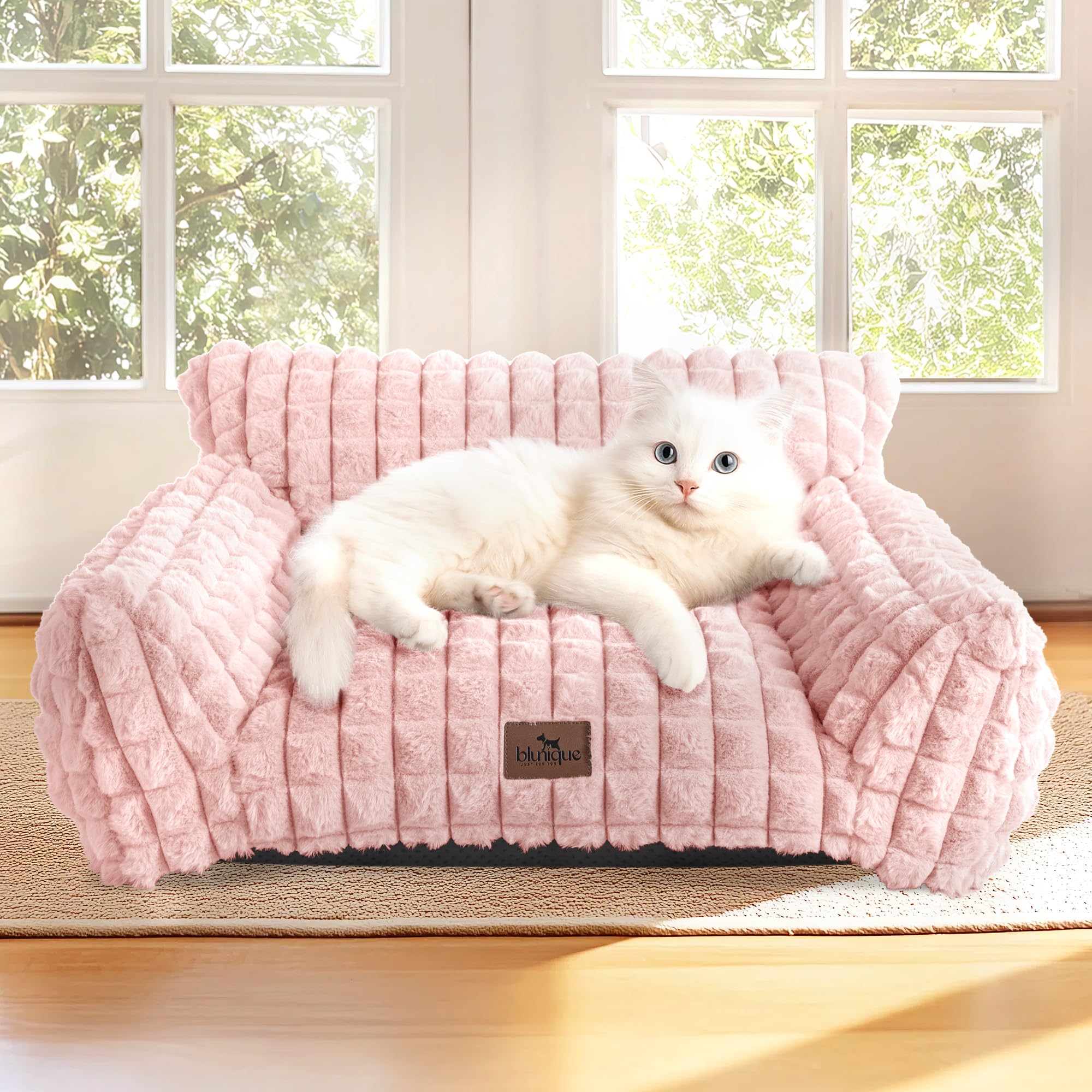 blunique cat bed sits stylishly in indoor living spaces with a soft texture