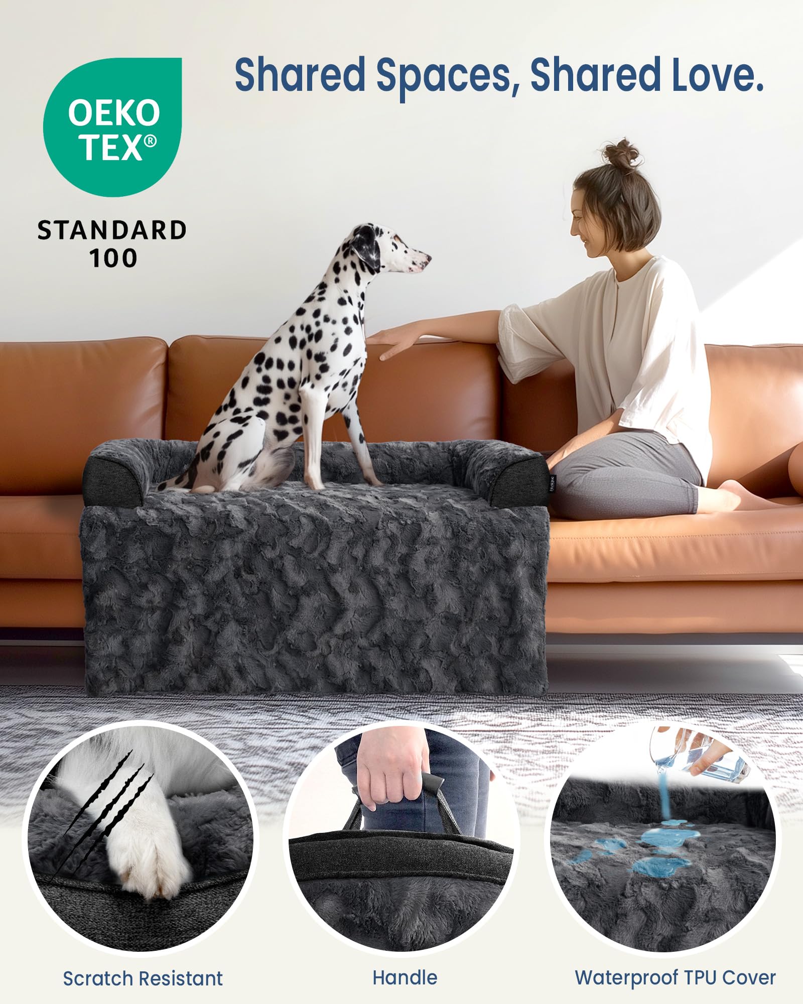Blunique dog bed with non-slip base stays put on furniture.