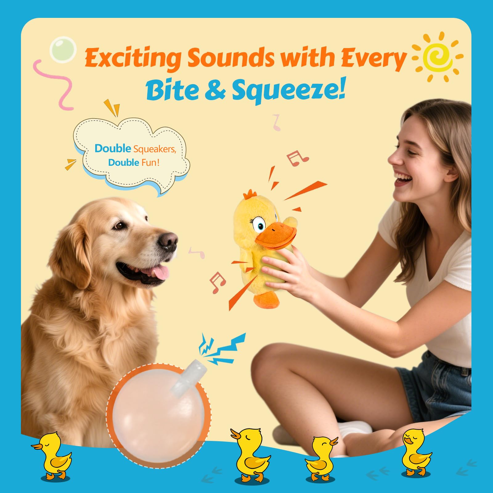 BluPup Squeaky Duck Toy belly-squeaker adds dynamic sound for rewarding bites