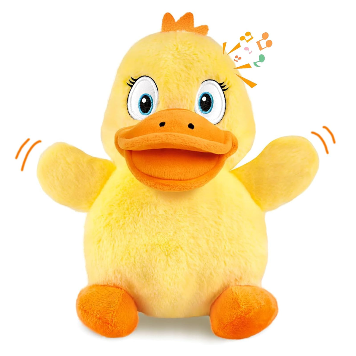 BluPup Squeaky Duck Toy front view with bright color for easy indoor visibility during play