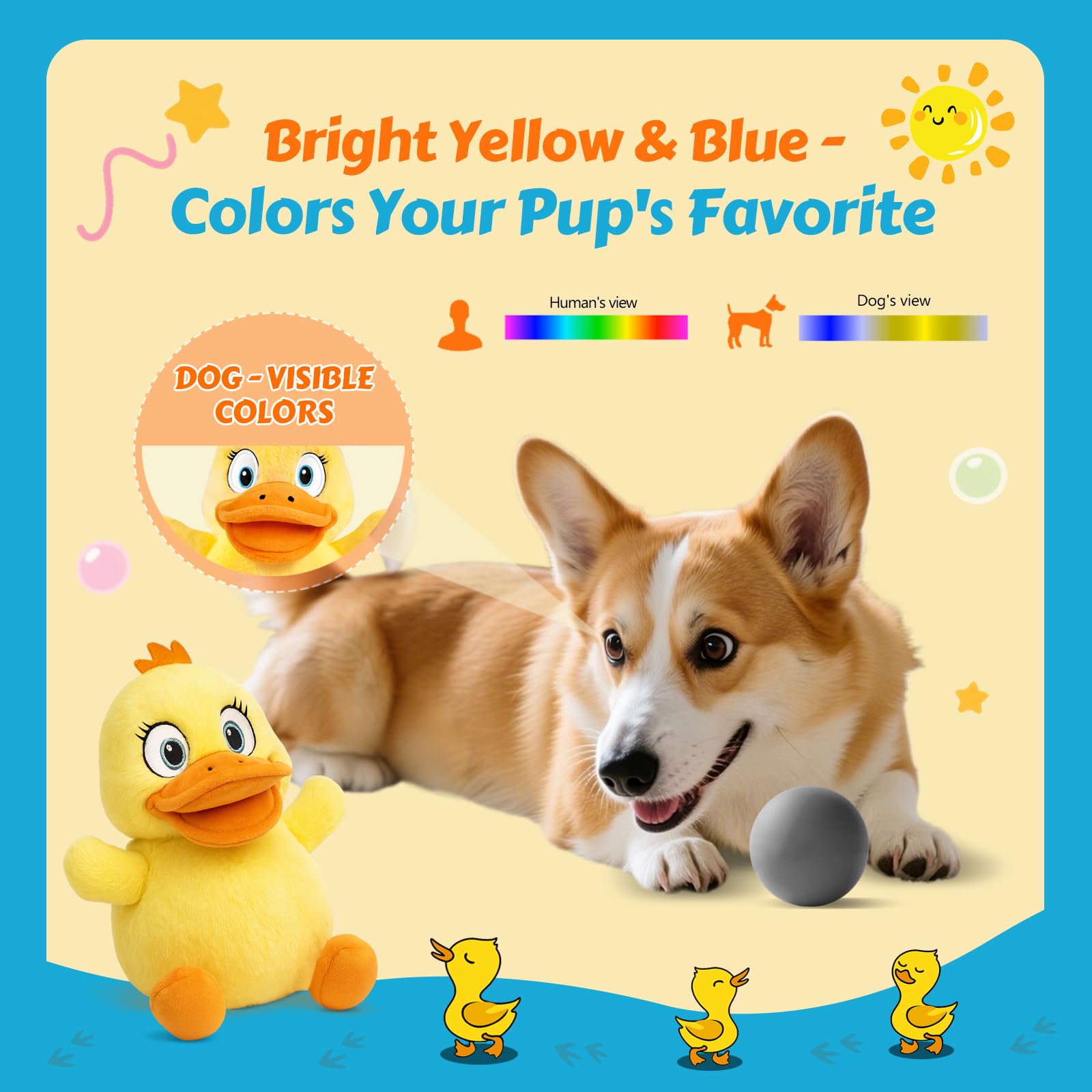 BluPup Squeaky Duck Toy soft plush exterior supports cozy snuggles after fun