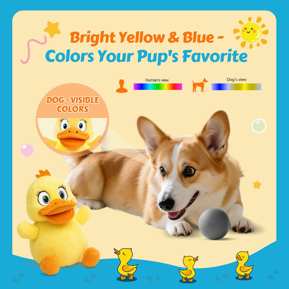 BluPup Squeaky Duck Toy soft plush exterior supports cozy snuggles after fun