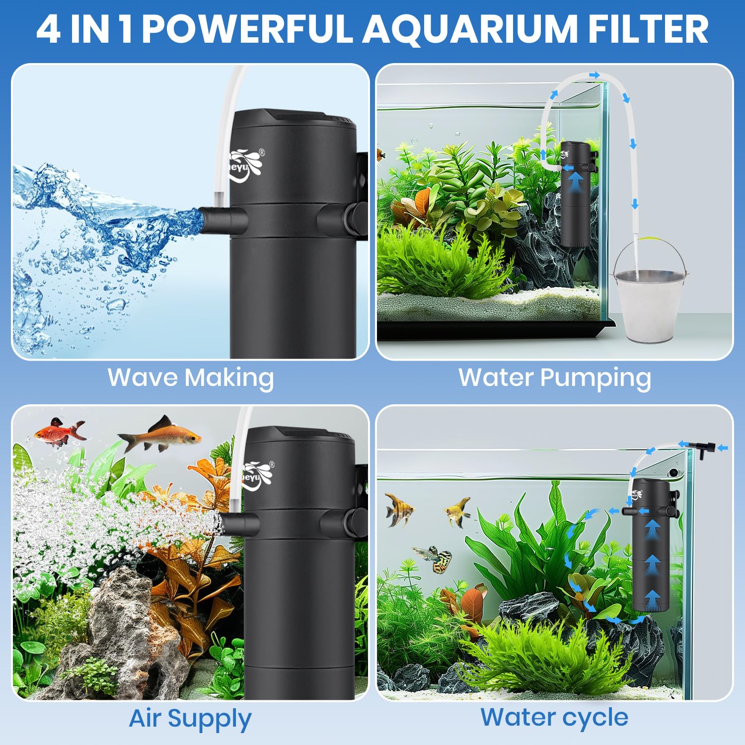 BlueYu wave-maker-oxygenation-action illustrates enhanced oxygenation for aquatic life.