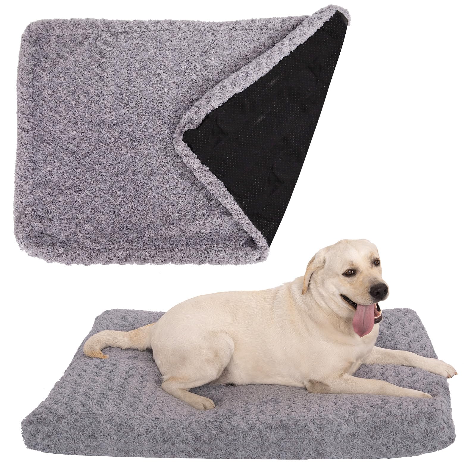 BLVOTKRO faux fur dog bed cover rose velvet gray closeup shows ultra-soft fabric for comfort.