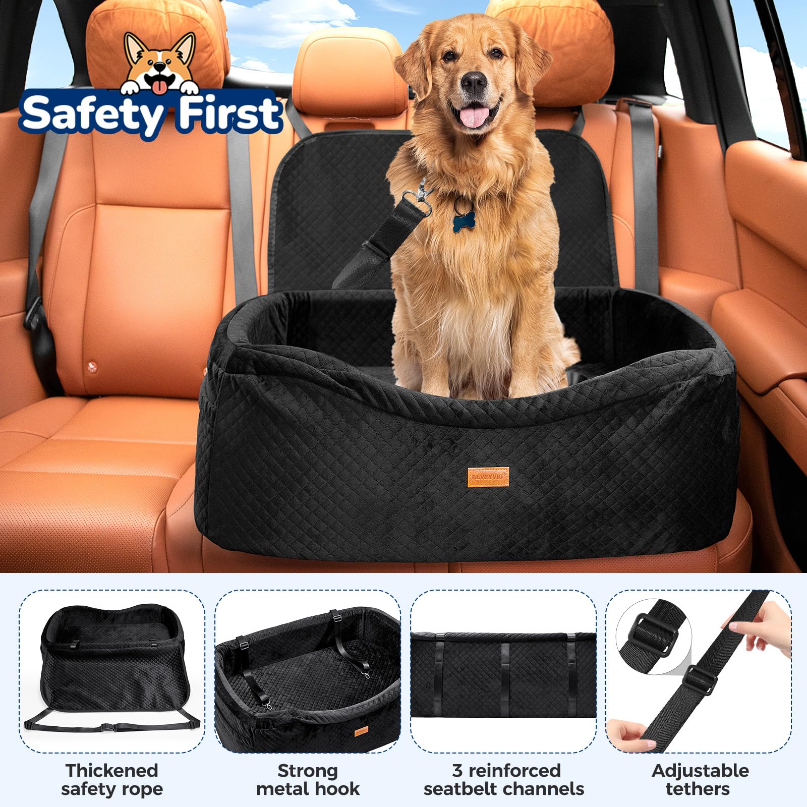 BLVRYVIO dog car seat with side pockets to store treats