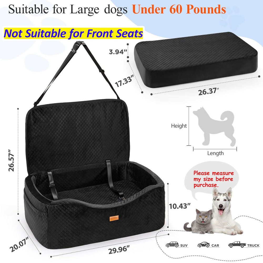 BLVRYVIO dog car seat side view highlighting triple safety belts
