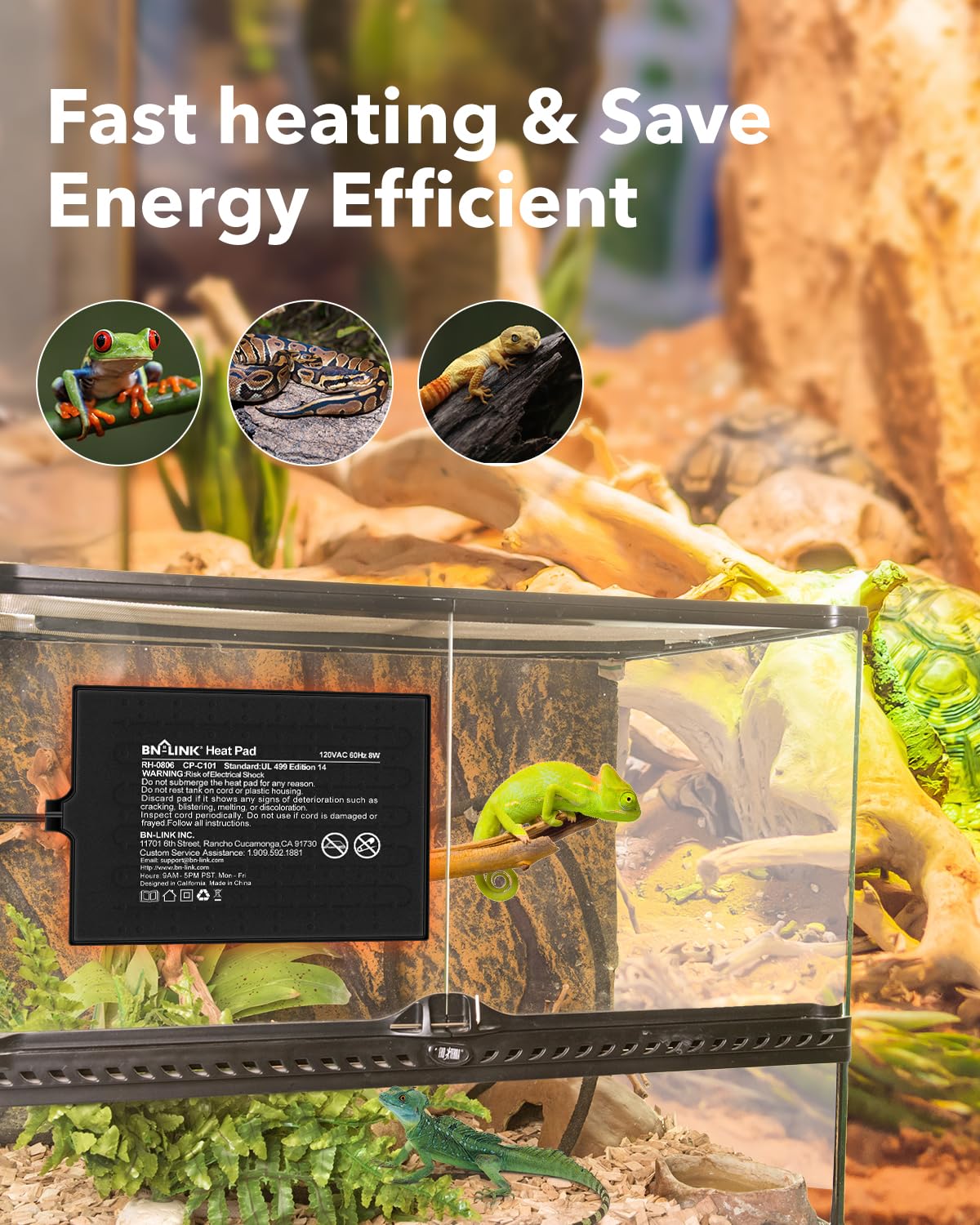BN-LINK reptile heater in-tank use for frogs, lizards, snakes, and more.