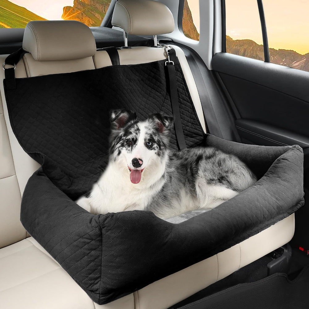 Bnonya dog car seat shows secure safety clips for travel.