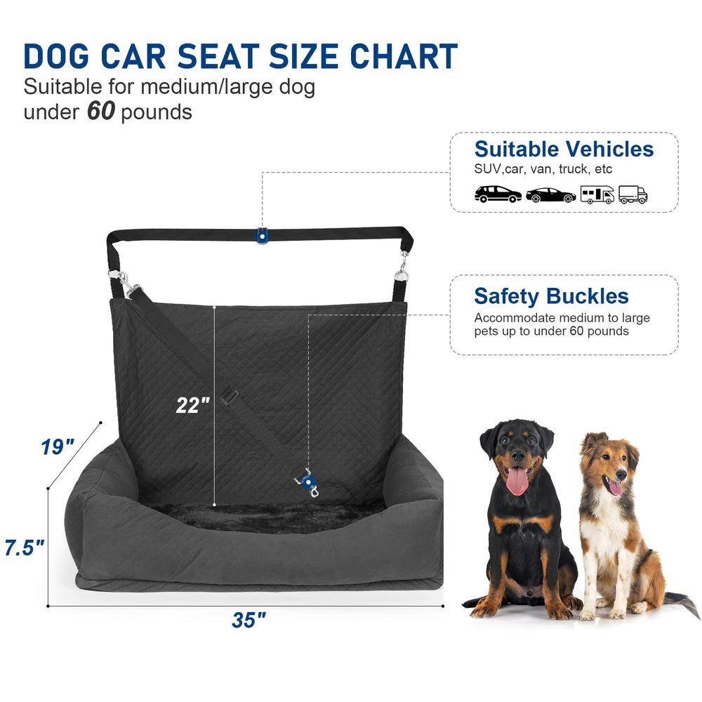 Bnonya dog car seat size 35x19x7.5 fit in many vehicles.