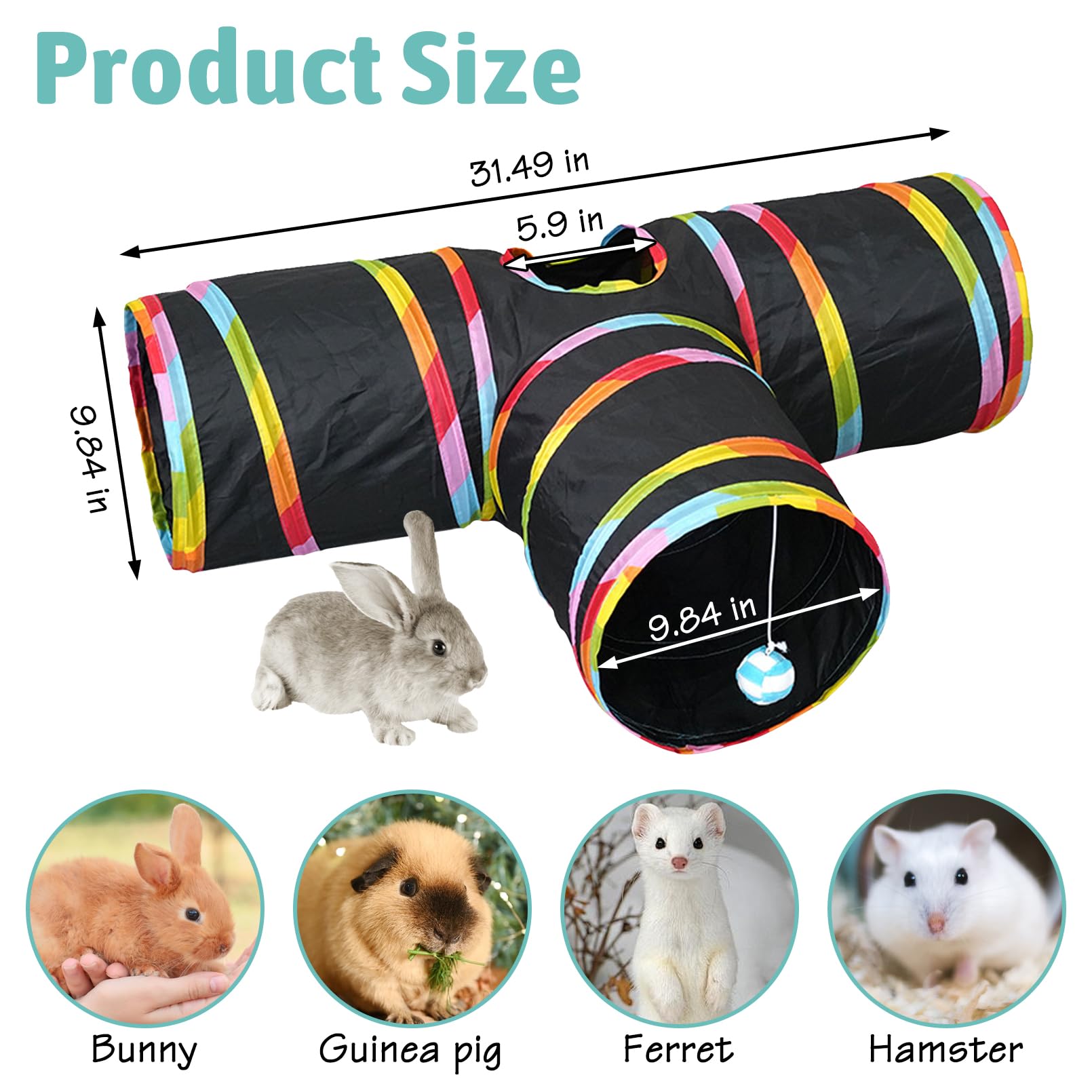 BNOSDM Bunny Tunnels assembled size demonstrates fit for small pets.