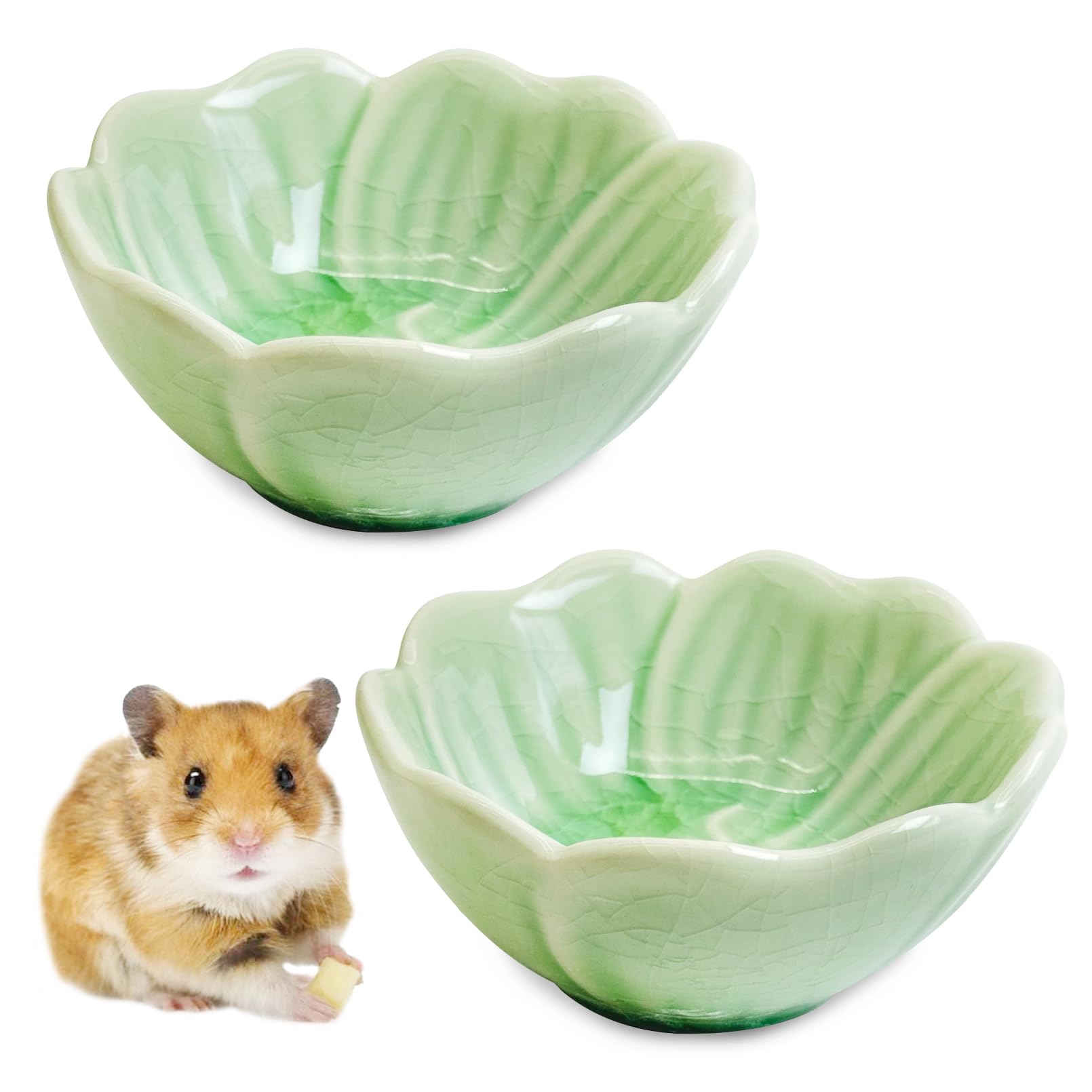 BNOSDM flower ceramic hamster bowl in green narcissus pattern supports clean, stylish meals.
