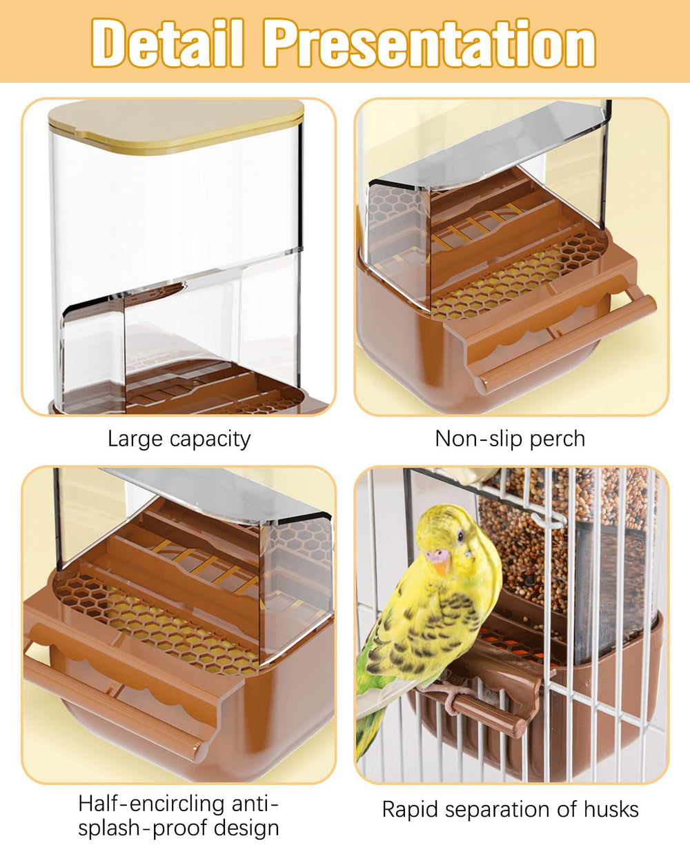 BNOSDM no mess bird feeder container closeup blue, thickened plastic shows seed level