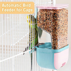 BNOSDM no mess bird feeder side view blue, compact design fits most cages