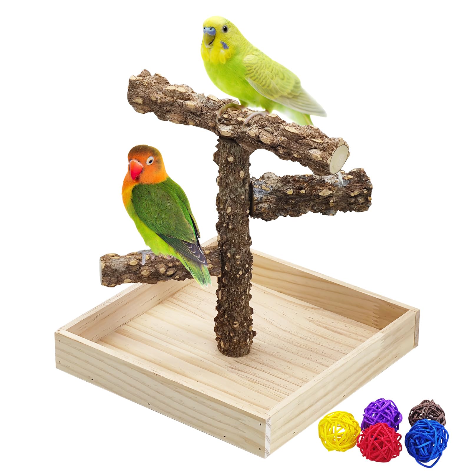 BNOSDM portable bird perch stand with natural wood finish for close pet interaction