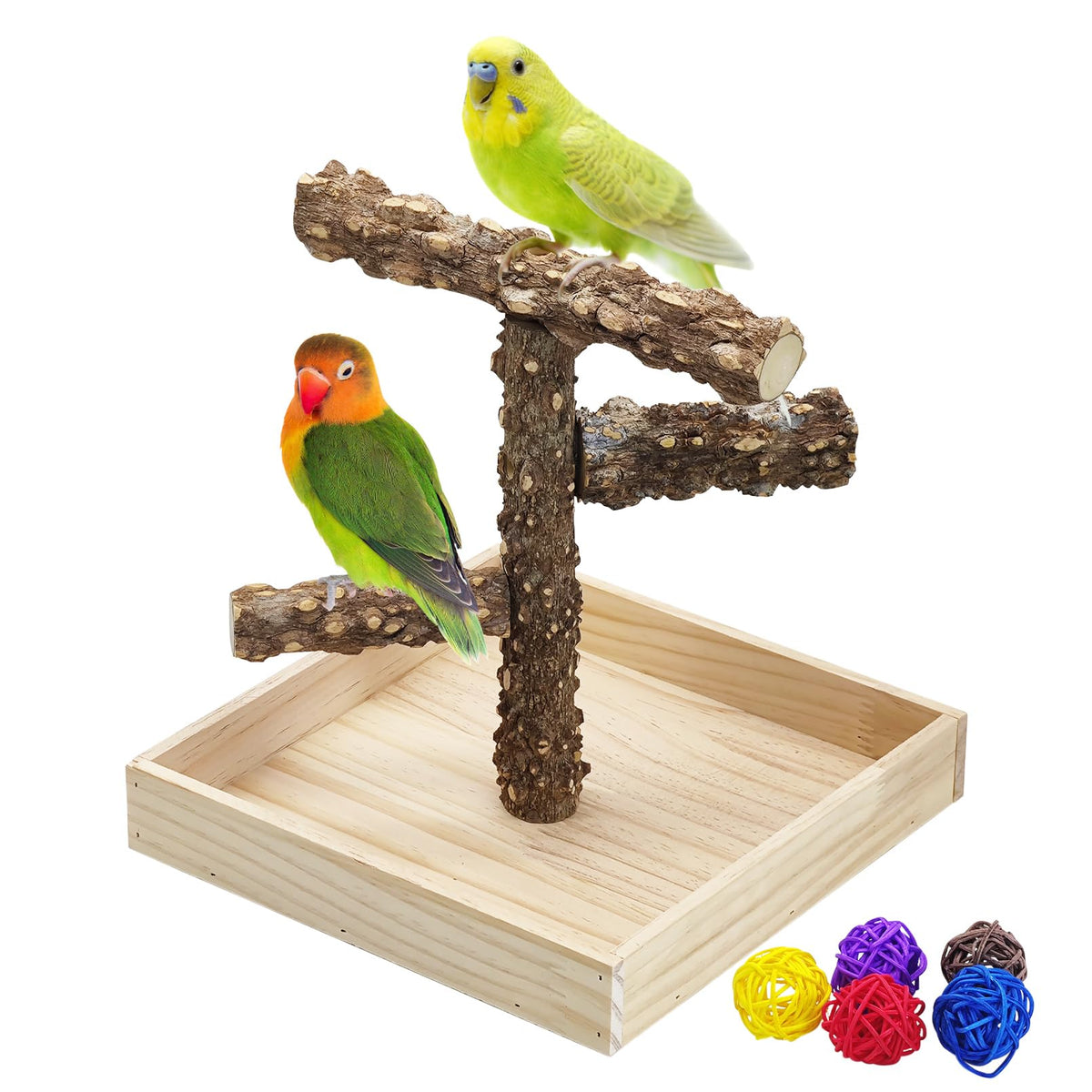 BNOSDM portable bird perch stand with natural wood finish for close pet interaction