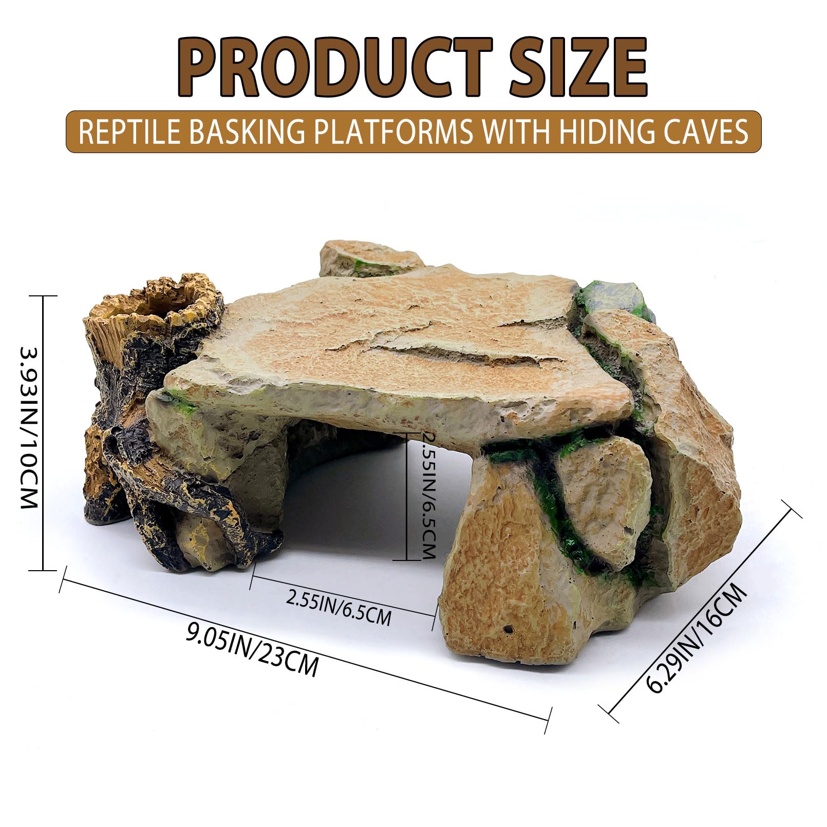 BNOSDM reptile hide cave measures 9.05 by 6.29 by 3.93 inches.