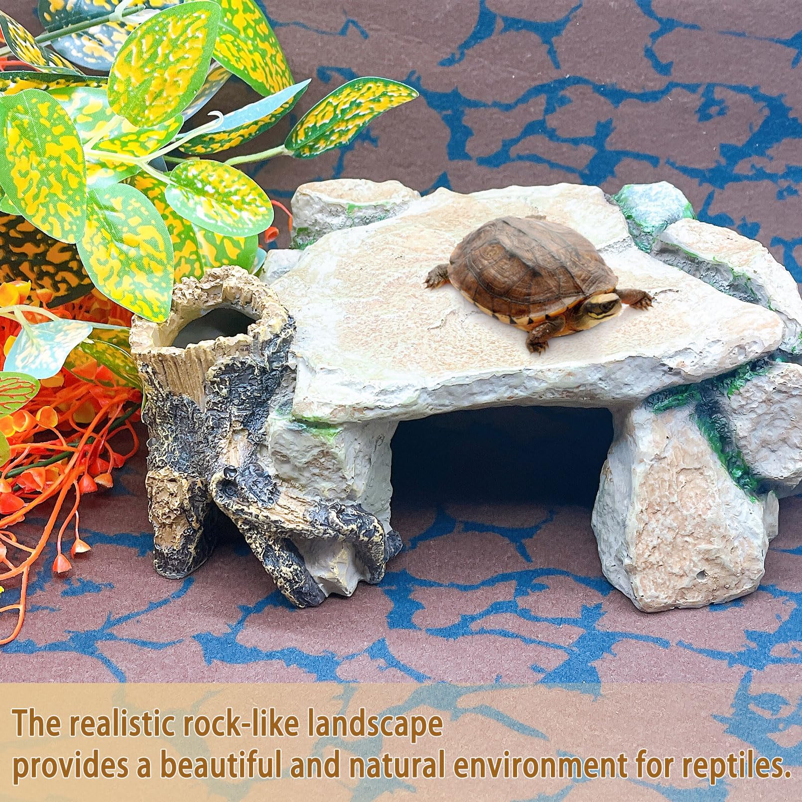 BNOSDM reptile hide cave with dual entrances for privacy and stress reduction.