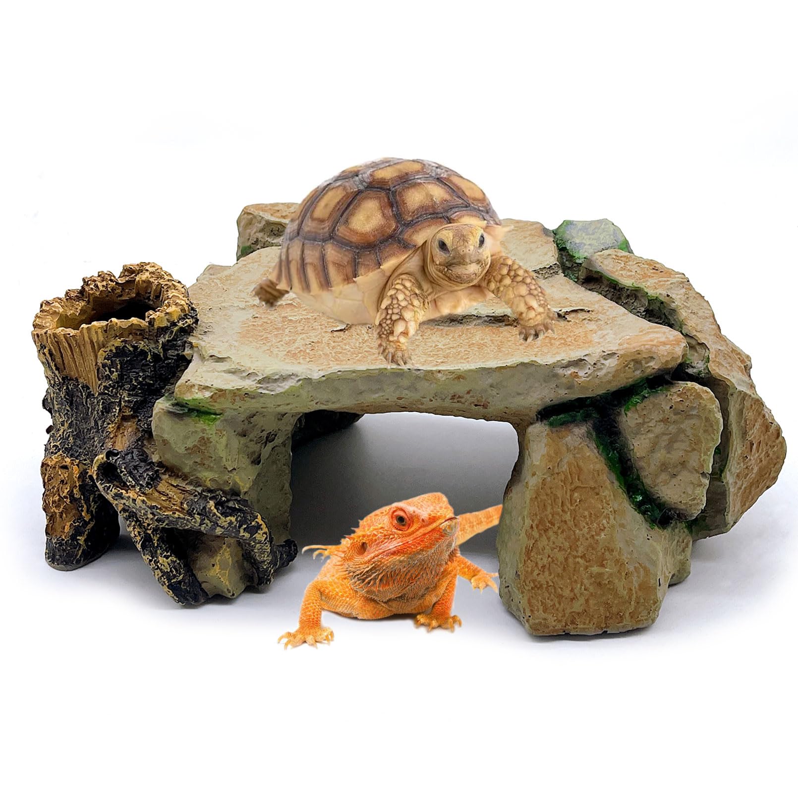 BNOSDM reptile hide cave sunbasking platform enables natural heat and sunlit resting.