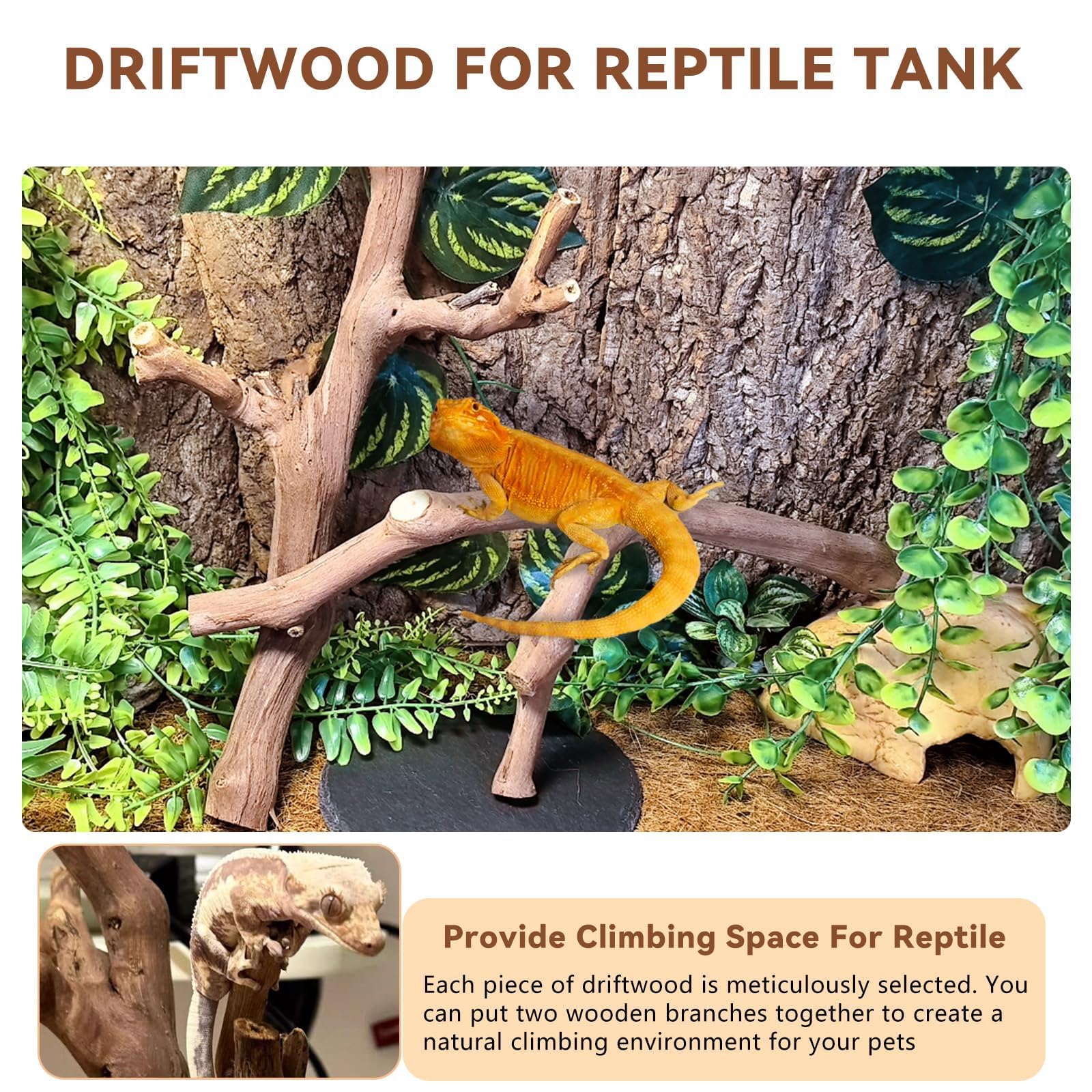 BNOSDM reptile wood branch 12.99-14.96in lizard habitat with natural texture