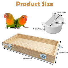 BNOSDM wooden-bird-feeder-box-cups provides easy seed or water access for small parrots.