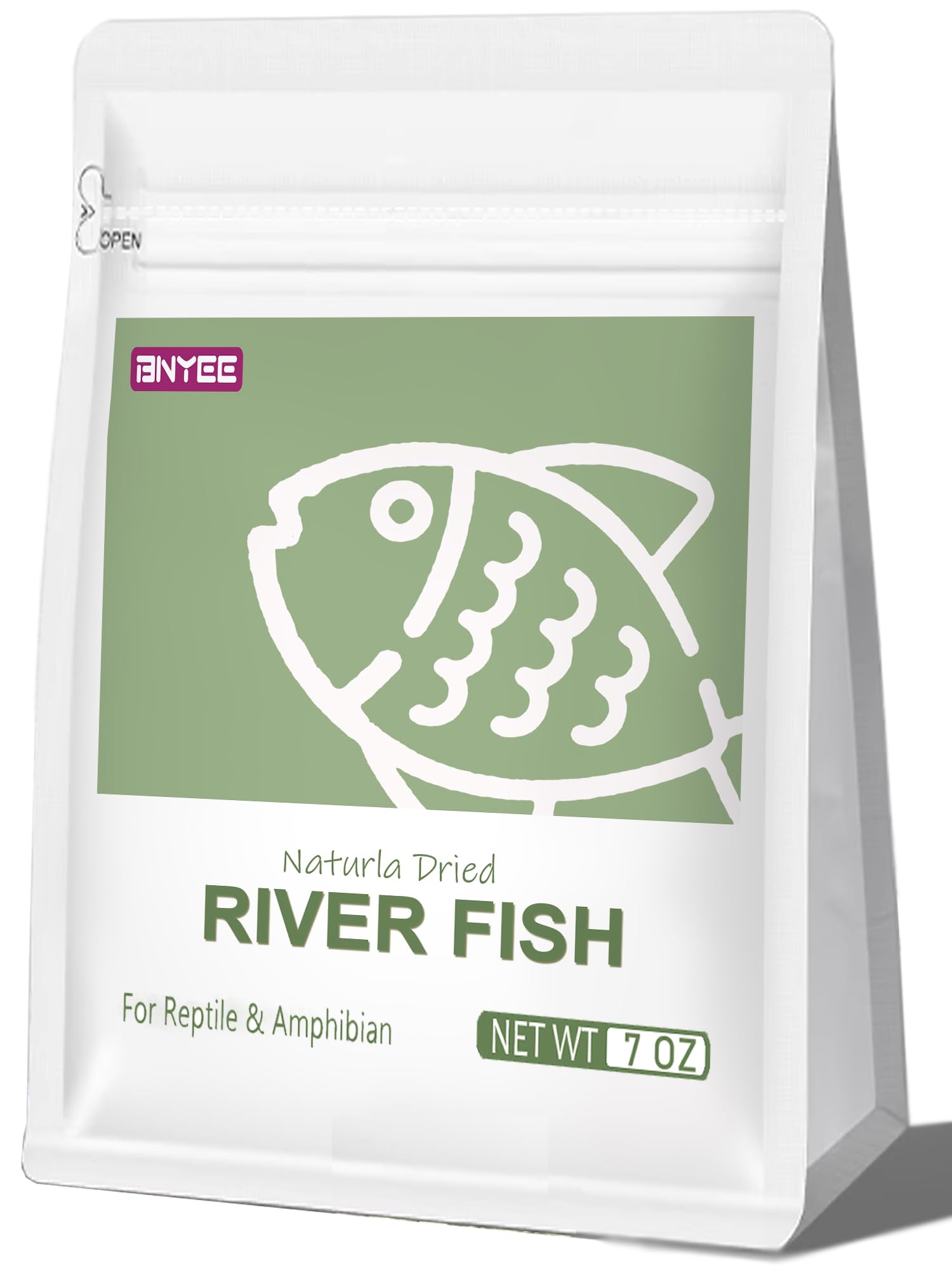 BNYEE Dried River Fish packaging highlights protein-rich pet snack