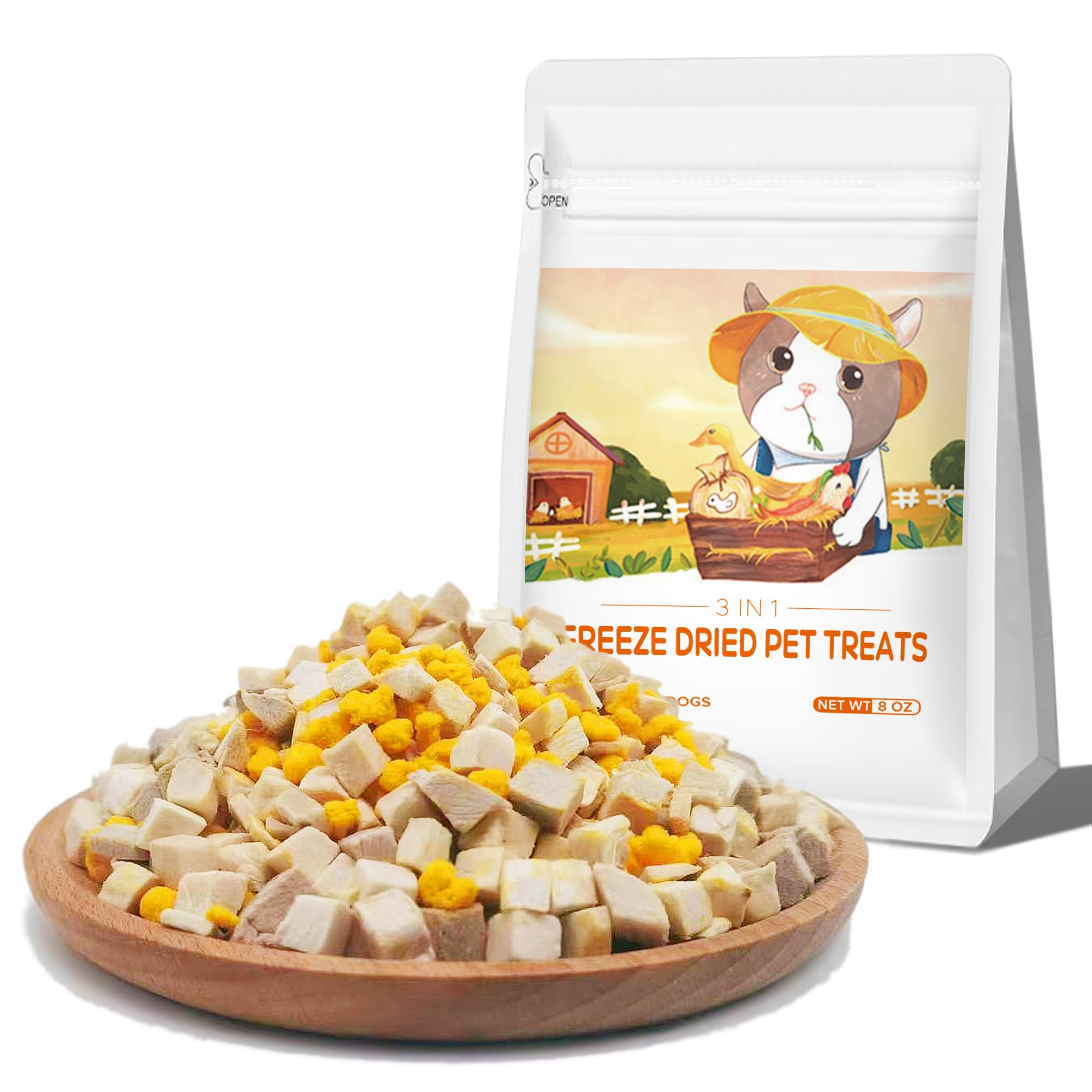 BNYEE freeze-dried chicken-duck-egg-yolk treats jar shows portable high-protein snack.
