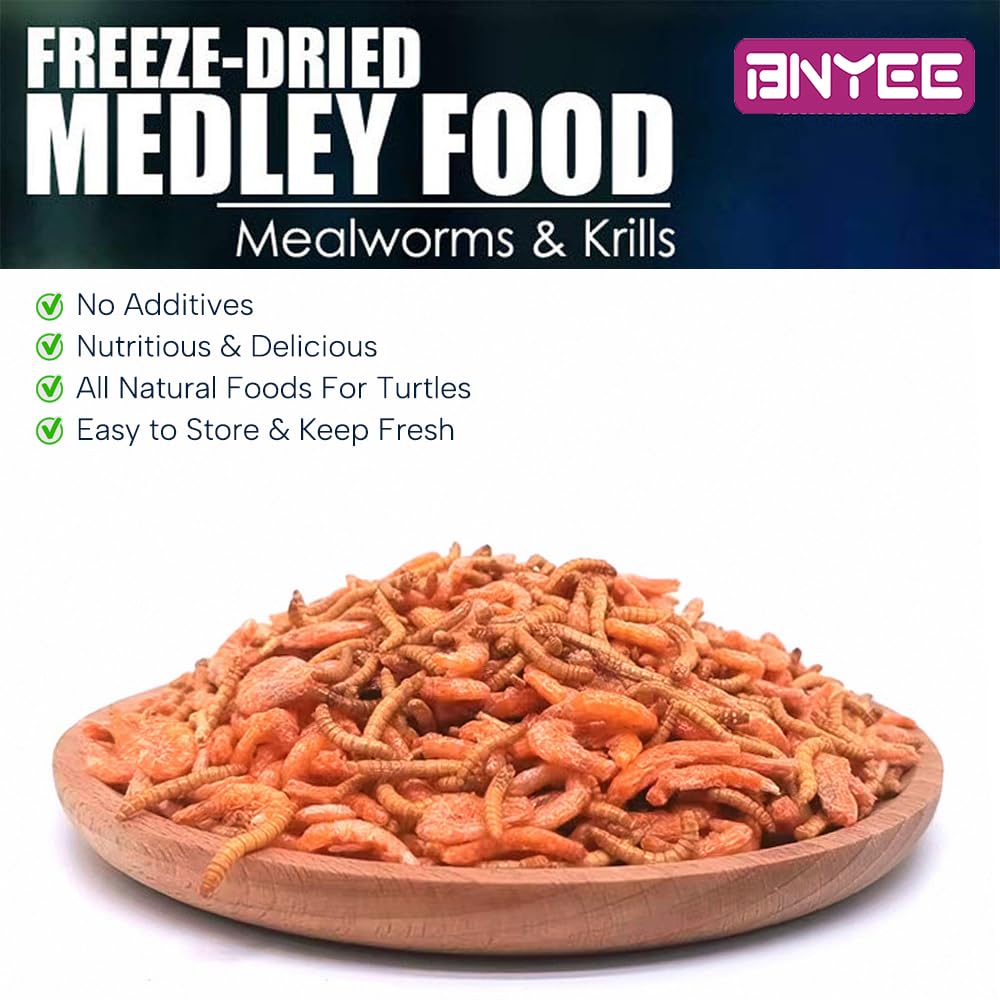 BNYEE Freeze-dried shrimp-mealworms closeup—natural snack that may entice picky eaters.