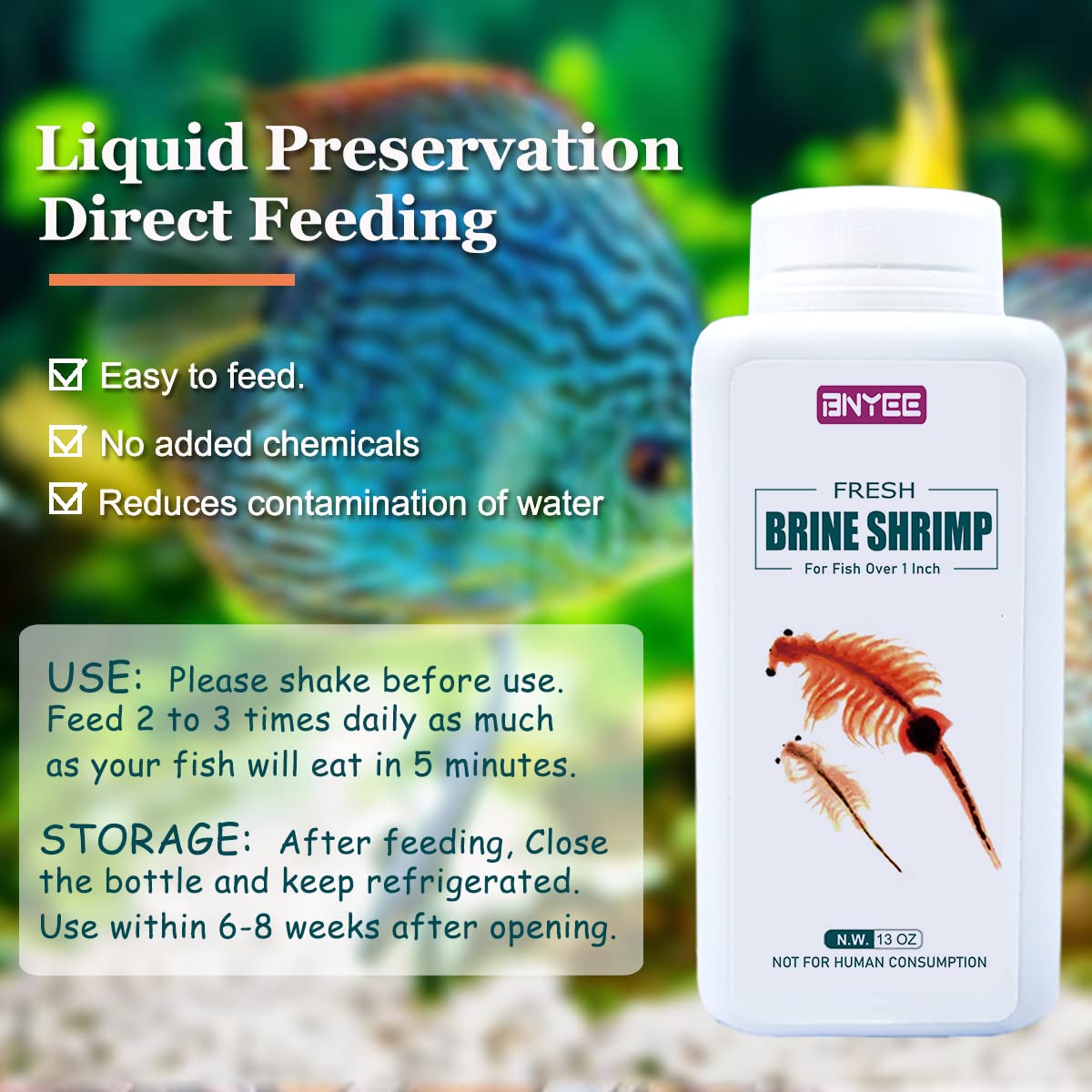 BNYEE Fresh Brine Shrimp aquarium diet image for tropical and cold-water fish