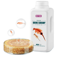 BNYEE Fresh Brine Shrimp bottle closeup highlighting high-protein nutrition