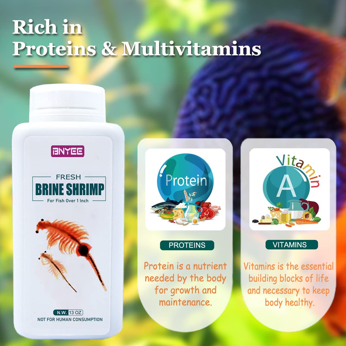 BNYEE Fresh Brine Shrimp packaging image with product contents
