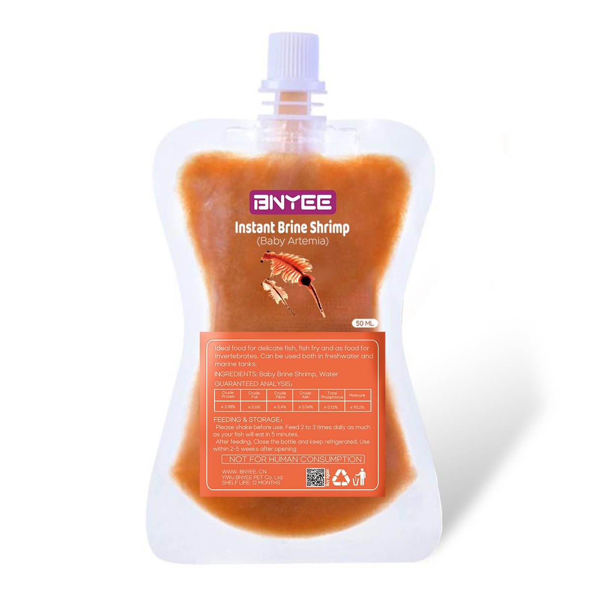 BNYEE Instant Baby Brine Shrimp bottle — shelf-stable, ready-to-feed for tiny fry.