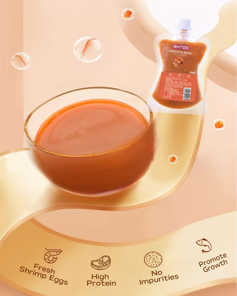 BNYEE Instant Baby Brine Shrimp powder closeup — fine texture ideal for micro-diet feeding.