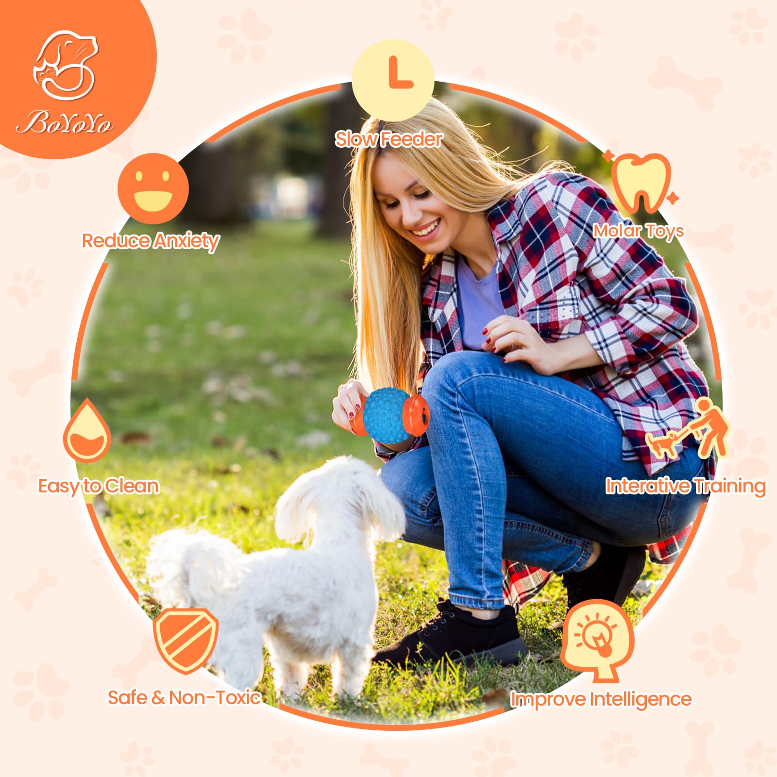 BoYoYo bacon flavored treat dispensing toy attracting dogs during feeding