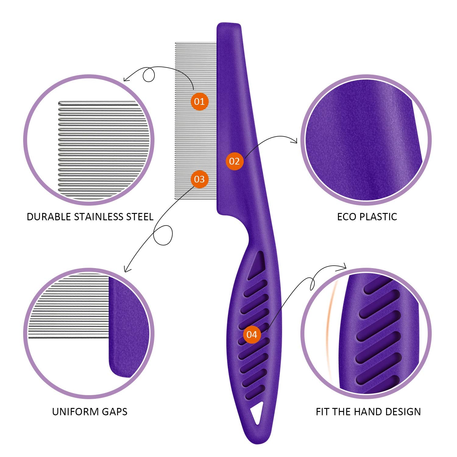 Boao pet lice combs double-hole metal teeth for controlled detangling