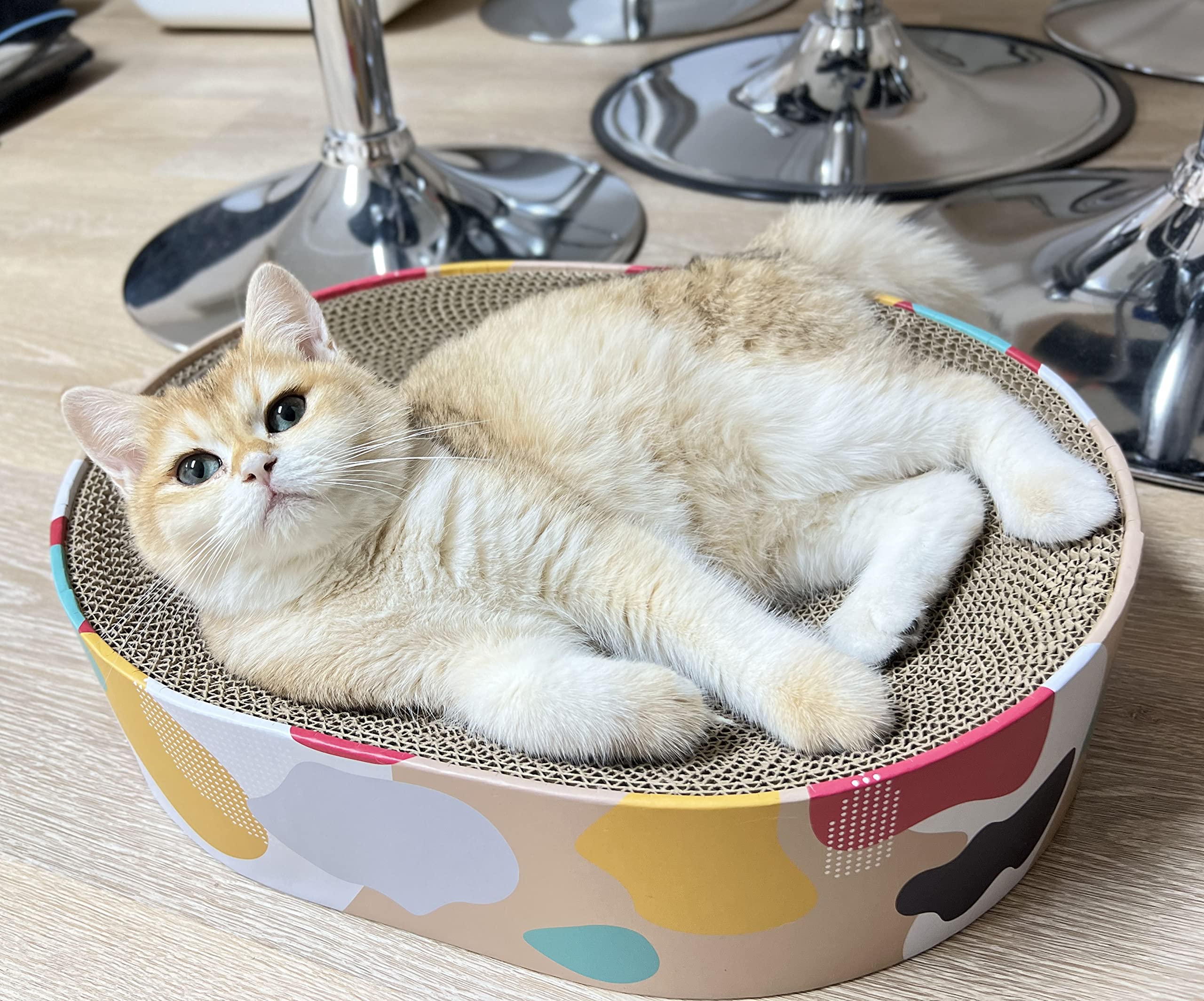 BobbyPet Cat Scratcher Lounge Bed, oval top view indicating compact footprint for indoor spaces