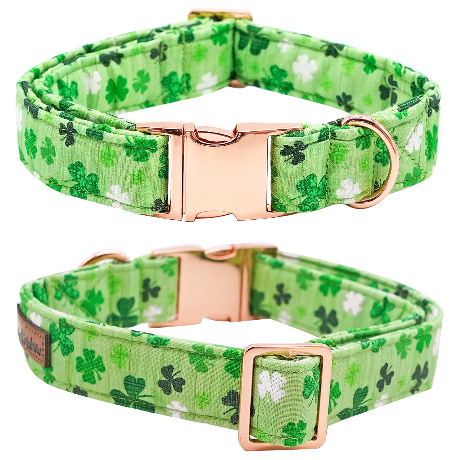 Bobo Rainbow dog collar closeup of durable metal buckle and D-ring for secure leash attachment.